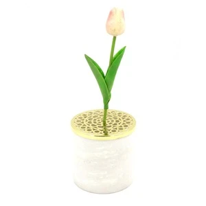 Home Decoration Small Rustic Vintage Style Handmade Stone Garden Flower Pot with metal lid