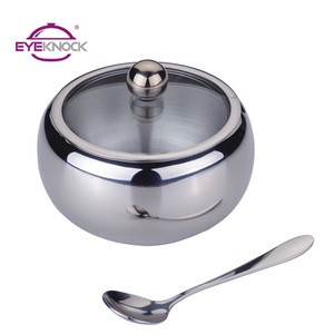Hot sale stainless steel sugar bowl with spoon