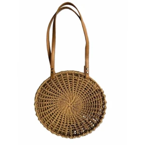 Hot Sales Handbag Women Large Summer Round Paper Sea Beach Straw Bag With Pu Handle