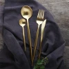 Hot selling modern design luxury dishwasher safe 4pcs cutlery set dinner knife and fork spoon gold flatware set for 4