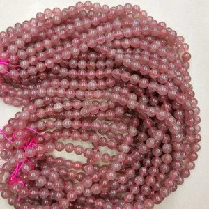 Hot Selling Strawberry Quartz Loose Pink Gemstone Beads Strawberry Quartz Stone Beads For Bracelet