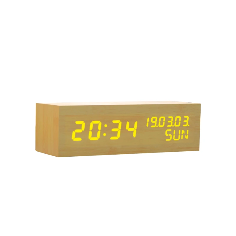 In Stock Temperature Led Wooden Digital Alarm Clock With Voice Control Provide Customization Service For Holiday Present Clock