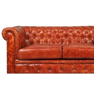 Industrial Europe Style Chesterfield Corner Real Leather Sofa Button tufted living room Sofa with wheels