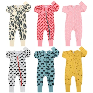 infant baby clothing long sleeve jumpsuit bamboo leaves newborn toddler zipper romper