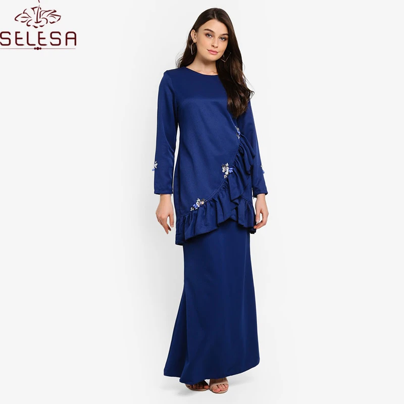 Islamic Clothing 2020 Newest Hot Lady Abaya Elegant Solid Color Malaysia Baju Kurung Low Price Long Sleeve Baju Kebaya Modern