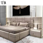 Italian bedroom furniture modern luxury design bed big size headboard full nubuck leather bed