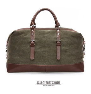 JIANUO vintage travel bag fashion canvas leather weekend travel bag