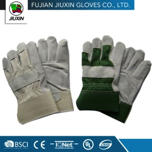 Jiuxin Working Striped cotton back Industrial Hand Leather Safety Gloves