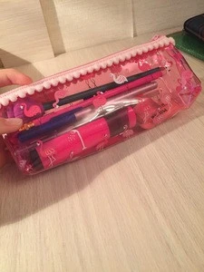 Kawaii Transparent Glitter Pen Case With Zipper PVC Pencil Bag Stationary School Student Gift
