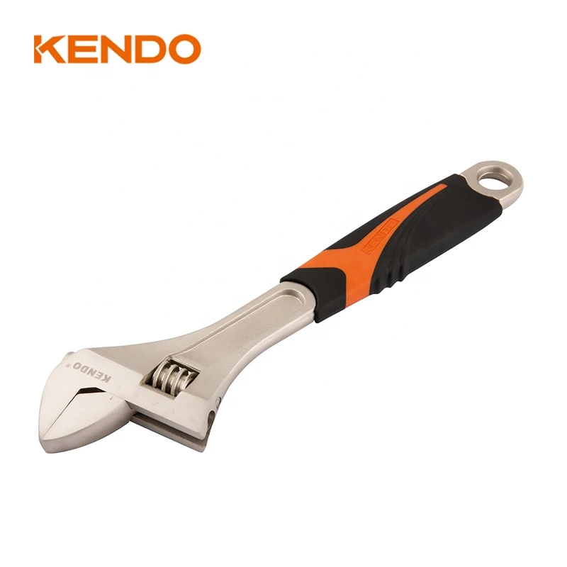 KENDO 12-inch Carbon Steel Bi-material Handle Adjustable Wrench