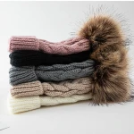 Kid Twist Braid Pompom Knitted Mommy And Me Winter Hats With Fur Balls Cap