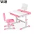 Import Kids Desk and Chair Set, Height Adjustable, Kids Study Table with Book Stand, Pull Out Spacious Storage Drawer Blue and pink from China