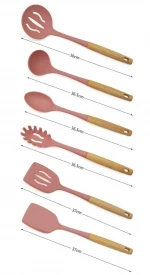 KingForce silicone kitchen tools set 6 pcs non stick cookware set Wooden Holder Spatula silicone spatula set
