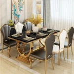 Kitchen dinning table and 6 chair Luxury gold stainless steel dining furniture sets Contemporary Style Dining Room Furniture