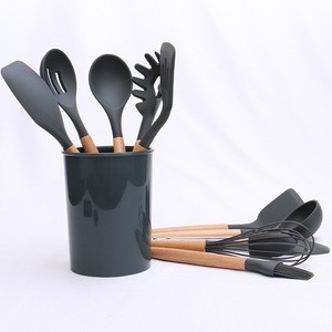 Kitchen Utensils High Quality 11Pcs Food Grade Silicone BPA Free Cooking Utensils set for home kitchenware with wood handle