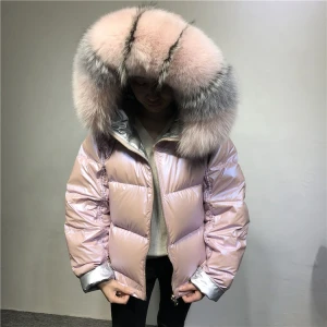 Korean style puffer down coat raccoon fur collar warm overcoat real fur women down winter jacket