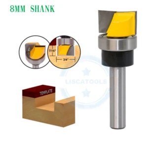 L-N155 1pc 8mm Shank Template Router Bit Bottom Cleaning Bit with Bearing - 3/4&quot; W X 11.9mm  H For Woodworking Cutting Tool
