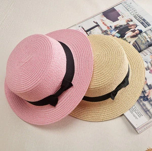 Buy Lady Sun Caps Ribbon Round Flat Top Straw Hat Summer Hats For