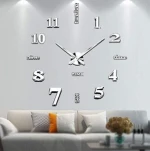 Large iron Modern 3D wall clocks diy with Mirror Numbers Stickers for Home Office Decorations