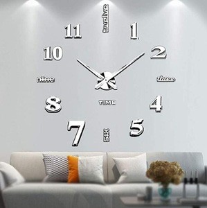 Large iron Modern 3D wall clocks diy with Mirror Numbers Stickers for Home Office Decorations
