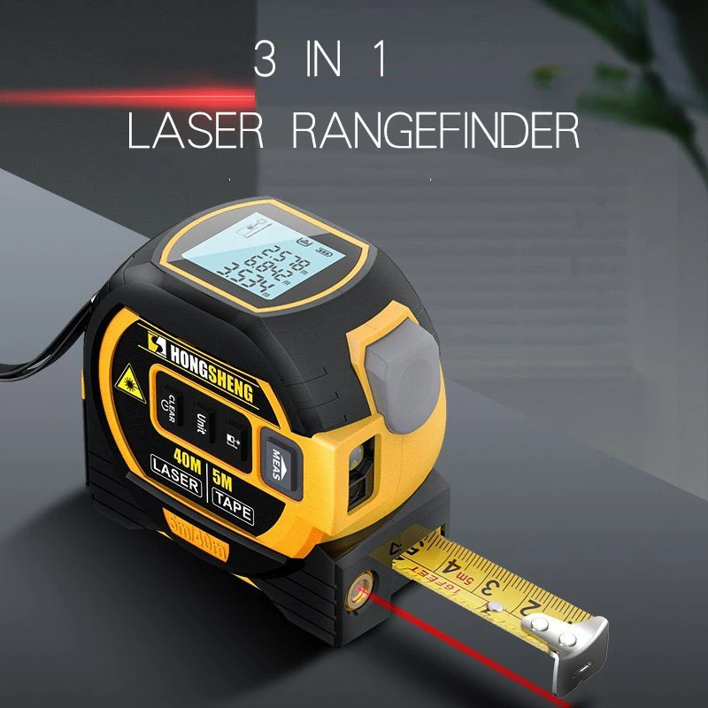 Laser Tape Measure 3-in-1 in Ft Metric and Inches with LCD Digital