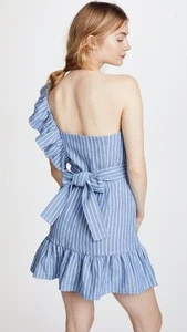 latest western one side shoulder linen dress patterns for women clothes