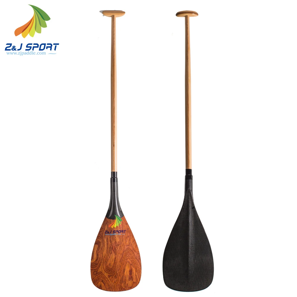Lightweight Carbon Fiberglass Blade Outrigger Canoe Paddle With Wooden Shaft