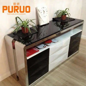 Living room furniture marble/tempered glass stainless steel cabinet