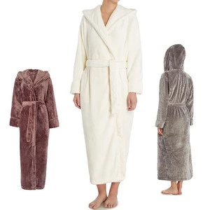Luxury Grey Winter Warm Long Gowns Ladies Winter Sleepwear