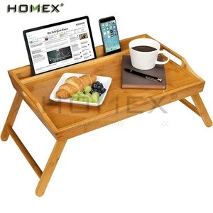 Media Bed Tray with Phone Holder Natural Bamboo Fits up to 17.3 Inch Laptops and Most Tablets/Homex_FSC/BSCI Factory