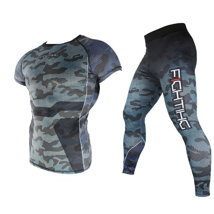 MMA running fitness wear for men short sleeve custom training Tights suit outdoors running workout clothing set
