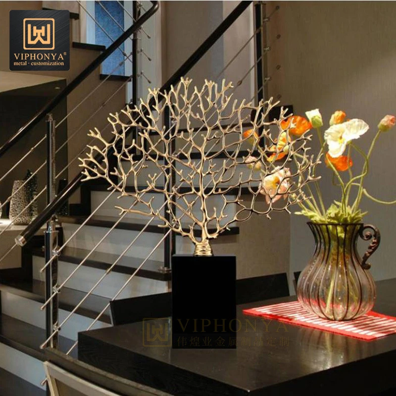 Modern leaf style gold brass decorating luxury home decoration crafts