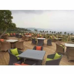 Modern wood poly rattan dining chair and table set home restaurant furniture