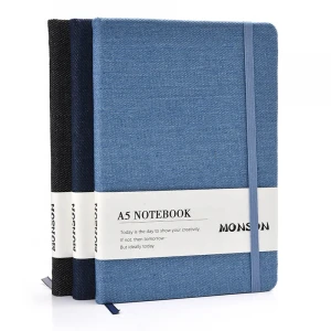MONSON Custom Stylish Denim Cover Ruled/Lined Notebook A5 Pu Leather Notebook with Inner Pocket