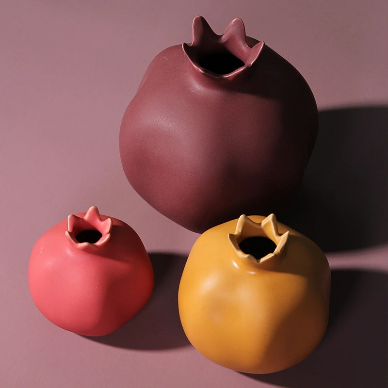 Morandi Color Porcelain Pomegranate Decoration Living Room Decoration Ceramic Vase