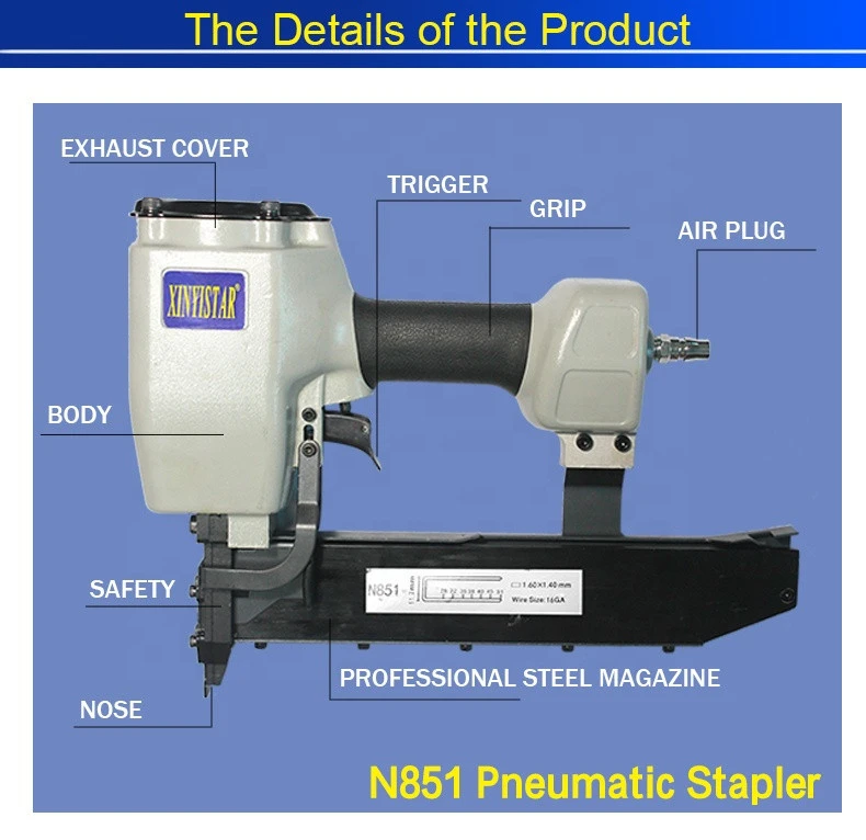 N851 pneumatic air stapler,heavy duty staple gun machine