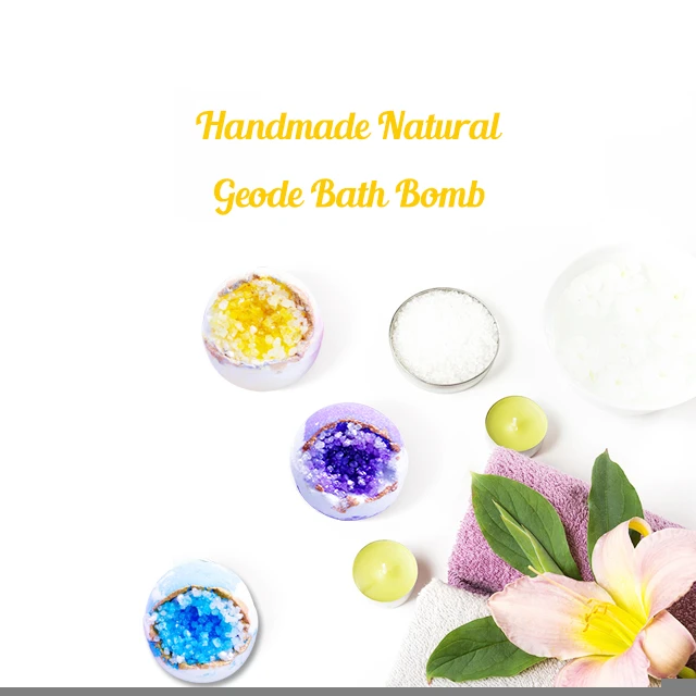 New 2020 China Supplies Orchard Aromatherapy Essential Oil Lemon Bath Bomb Yellow Geode Salt Bubble Bath Set