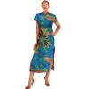 New African Bazin Embroidered Flower Dress for Women Chinese Cheongsam Side Split Dresses African Women Custom Clothing WY2800