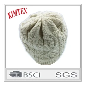 new custom fashion woman cable knitted fake fur ball winter hat