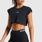 new desgin custom logo sport crop top 100% cotton capped sleeve rawed hem t shirt for women