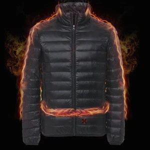 New design carbon fiber infrared USB rechargeable battery powered heated down Jacket Great Frigid Weather Protection