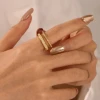 New Design Dainty Gold Plated Adjustable Double Layer Zircon Stainless Steel Open Ring for Girlfriends