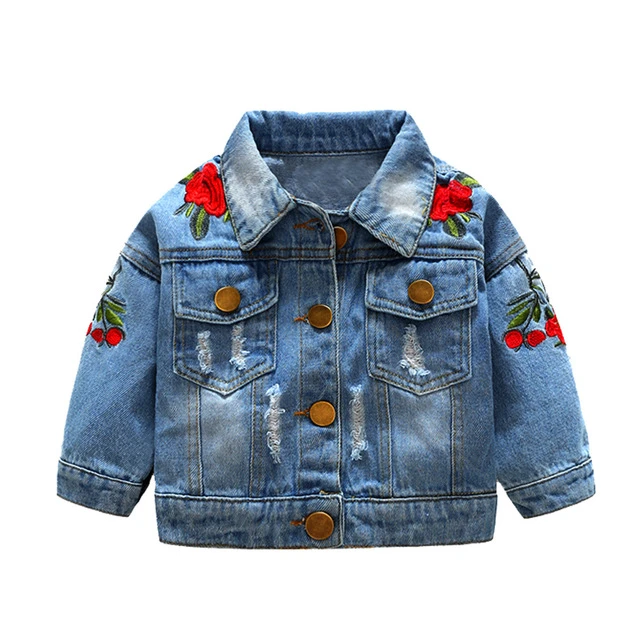 New Fashion Girls Embroidery Cowboy Jean Coat Baby Children&#x27;s Denim Jacket