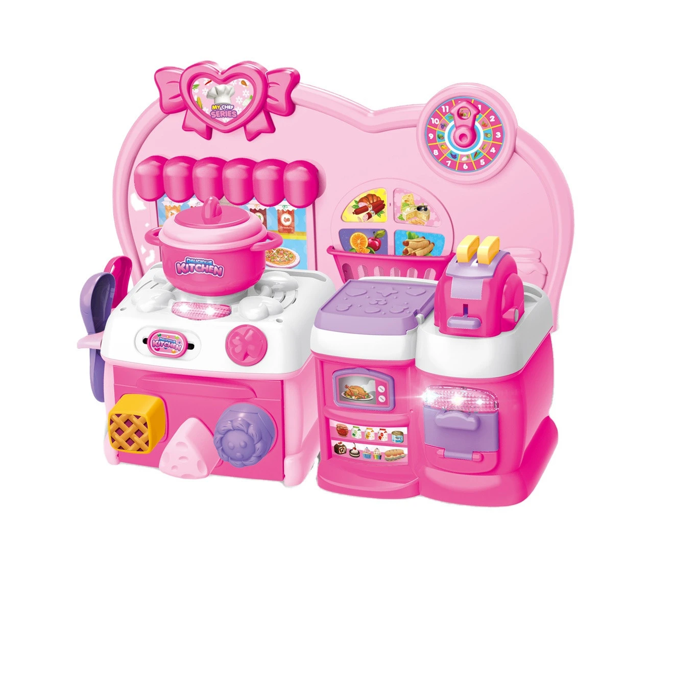 New hot sale pink kitchen set kids kitchen set toys with boiler and bread maker for child
