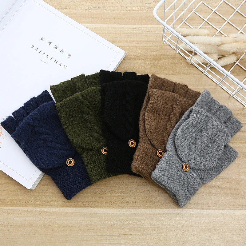 New Knitted Flip Cover Mens Gloves Clothing Accessories Adult Gloves Korean Style Autumn and Winter Outing Warm GlovesWholesale