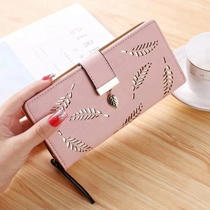 New Korean Women Card Holder Wallet Fashion Hollow Leaf Zipper Buckle PU Leather Wallet