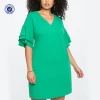 New product ladies apparels falbala flare sleeve v neck dress