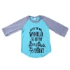 New Style Girls gray with blue vinyl print words designs raglan T-shirts online shopping hong kong