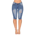 New Style Ladies Wash Denim Destroyed Bermuda Pants Shorts Ripped Jeans