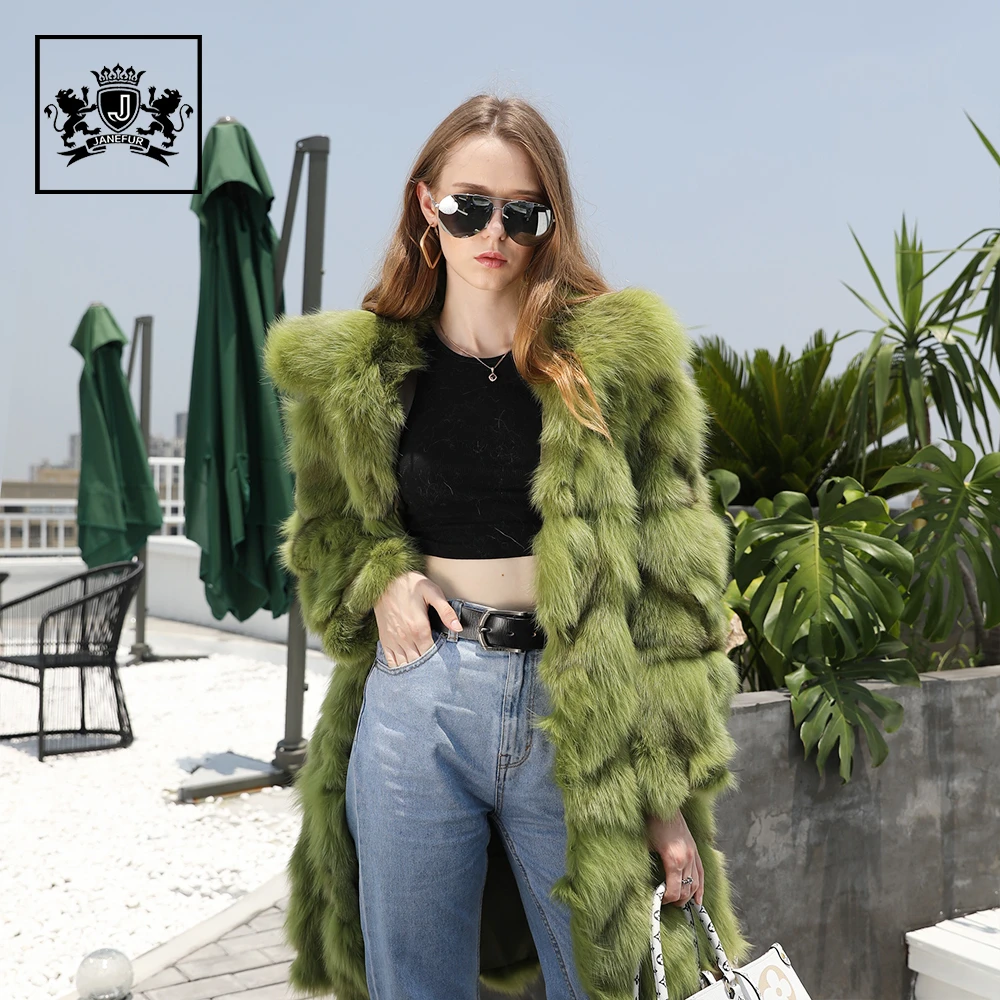 Newest trendy winter fashion girls women long fox fur coat